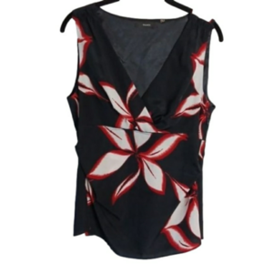 Tahari‎ Floral Sleeveless Surplice Blouse Black Red Medium M